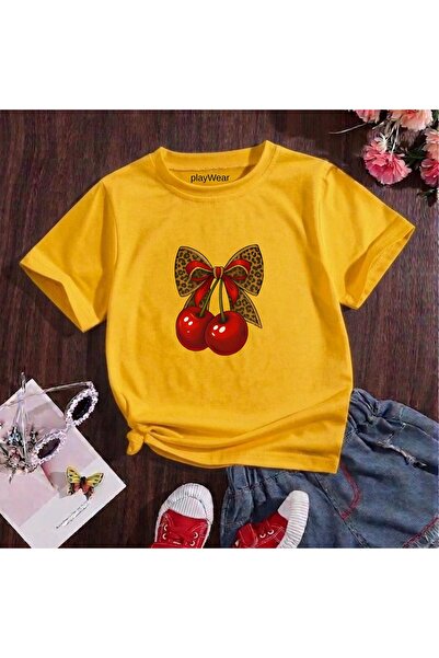 playwear Παιδικό unisex μπλουζάκι με στάμπα Cherry Ribbon, 100% βαμβάκι, με λ...