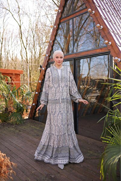 Kirazca Butik Rochie lungă cu straturi din viscoză cu model etnic pentru femei