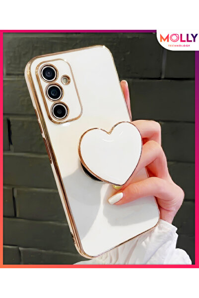Molly SAMSUNG GALAXY A54 İçin İnci Beyazı Gold Detaylı Kalp Standlı Lüks Sili...