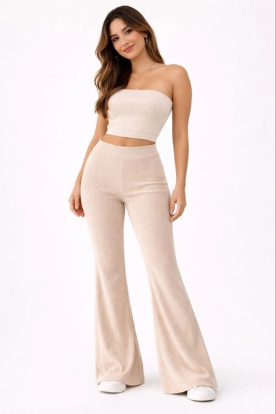 Generic Brand Pantaloni elastici cu talie înaltă pentru femei - Bej