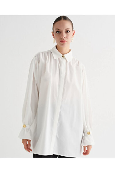 FEMMESTUDIO Γυναικείο λευκό πουκάμισο με κορδόνι στους ώμους Basic