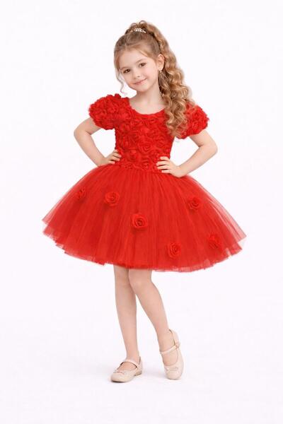 BEGONYA BEBECE KIDS Παιδικό βραδινό φόρεμα με ανάγλυφο σχέδιο τριαντάφυλλου, ...