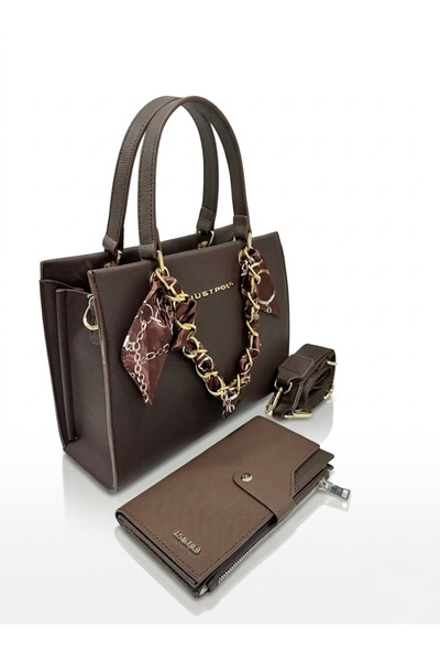 Just Polo Women's Gold Chain Shawl Detailed Stylish Hand & Shoulder Bag and W...