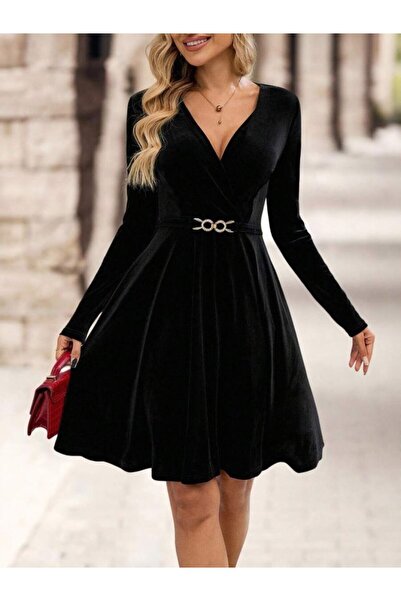 Wear Up Γυναικείο μακρυμάνικο φόρεμα διπλό πέτο με λεπτομέρεια με αγκράφα με ...