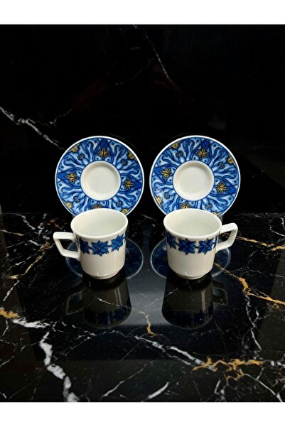 evinbizden Elit Blue Pattern 2-Person Porcelain Coffee Cup Set 4-Piece Coffee...