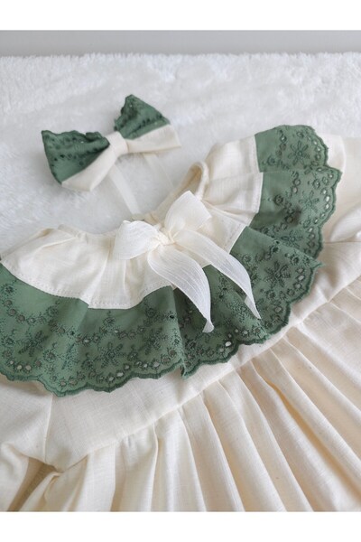 Elwirababyboutiqe فستان من الموسلين بتفاصيل زرقاء خضراء