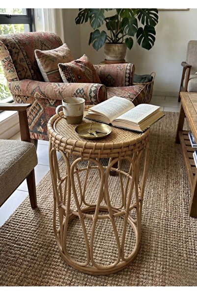 Lessio Home Malibu El İşçiliği Gerçek Rattan (Bambu) Yuvarlak Orta & Yan Sehp...