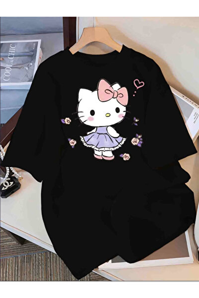 Soothing Space Kitty printed oversize bicycle collar t-shirt