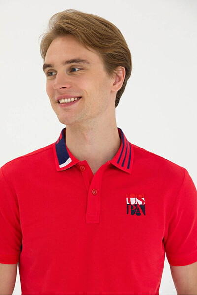 U.S. Polo Assn. Ανδρικό μπλουζάκι Komun Red με λαιμόκοψη πόλο 1573609