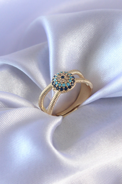 Nehir Stylish Gold Color Evil Eye Bead Model Women's Ring Teachers Mothers Va...