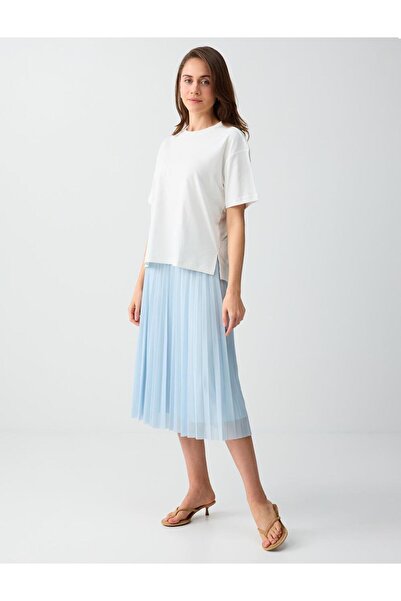 Jimmy Key Μπλε του ουρανού ψηλόμεση φούστα μίντι με πλισέ διχτυωτό ύφασμα και...