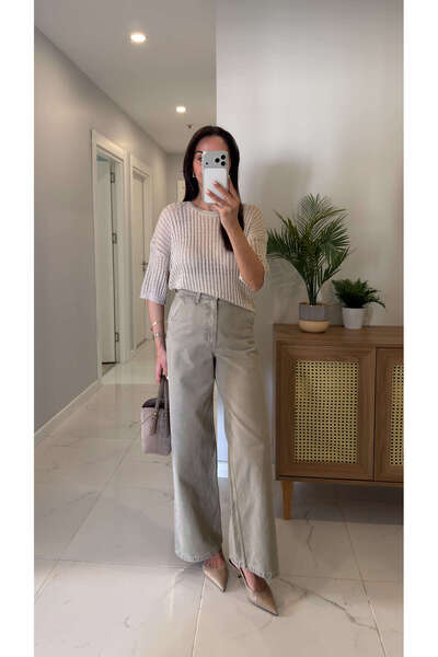 BİRCANÇİL CS Ridra Ανοιχτόχρωμο Χακί Τζιν με φαρδιά μπατζάκια