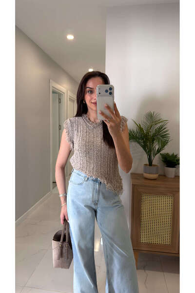 BİRCANÇİL Tandre Beige Tassel Detailed Sweater Knitwear