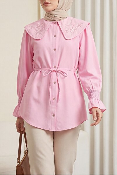 HİJABAYA Βρεφικό πουκάμισο από ποπλίνα με κέντημα στο γιακά και δέσιμο στη μέση