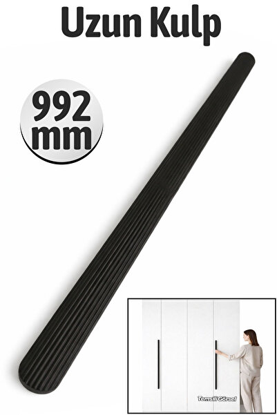 Badem10 VENTO Çizgili Mat Siyah Çekmece Kulp 992 mm Premium Kalite Uzun Dolap...