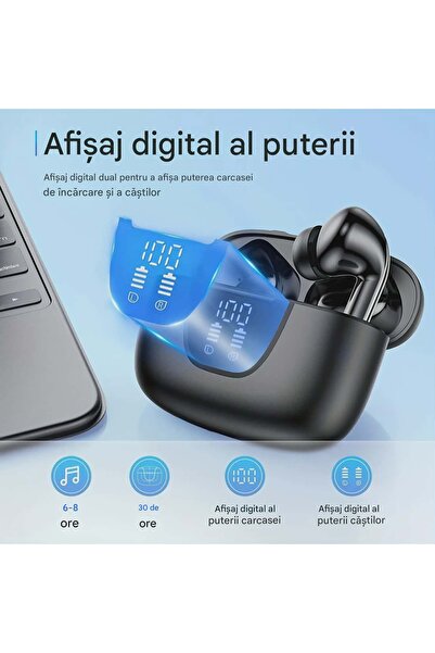 CerCip Căști wireless TWS S42 cu izolare a zgomotului ENC+ANC, afișaj digital, autonomie a bateriei de 40 de ore