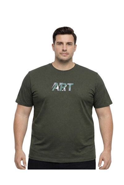 BattalModa تي شيرت رجالي مقاس كبير كاكي برقبة دائرية وأكمام قصيرة 3XL-4XL-5XL...