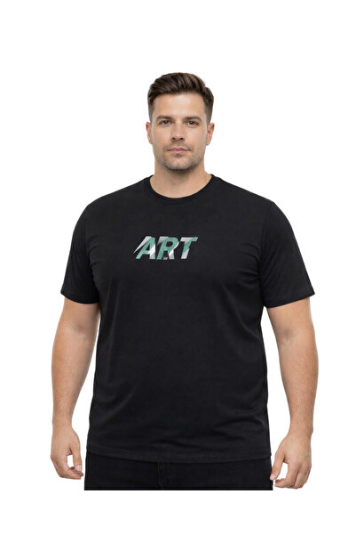 BattalModa Men's Large Size Black Crew Neck Short Sleeve Art T-Shirt 3Xl-4Xl-...