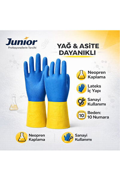 Junior JNR KAUÇUKLU ELDİVEN İŞ ELDİVENİ YAĞ VE ASİTE DAYANIKLI KİMYASAL ELDİV...
