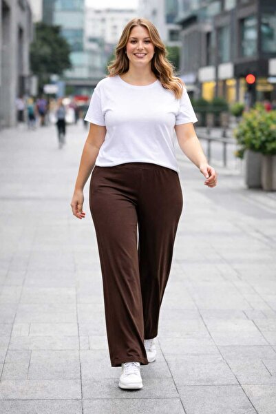 ECK MODA Γυναικείο παντελόνι από ελαστικό ύφασμα με ελαστική μέση μεγάλου μεγ...