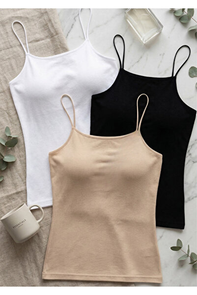 Loule Women's 3-Pack Cotton Non-Padded Thin Strap Flexible Undershirt Set - S...