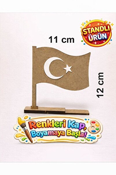 Elfora Boyanabilir Türk Bayrağı Standlı Ahşap Oyuncak Etkinlik Aktivite Eğlen...