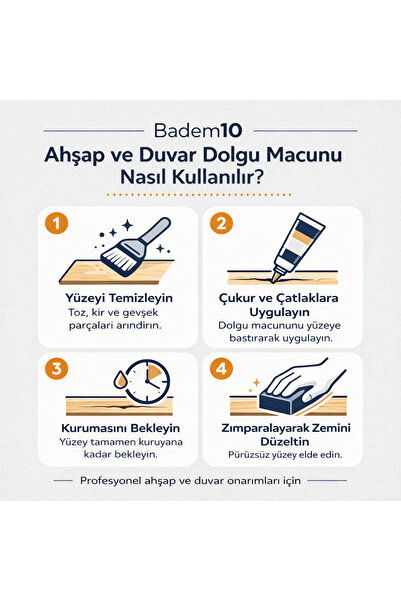 NZB Ahşap ve Duvar Tamir Seti (1 ADET) Meşe 200g Dolgu Macunu 6 cm Spatula 220 Kum Zımpara