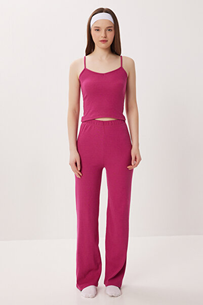 Lovelyİstanbul Σετ Πιτζάμες με Τιράντες και Κοντό Πλεκτό Σχέδιο LRN0018 ΣΚΟΥΡ...