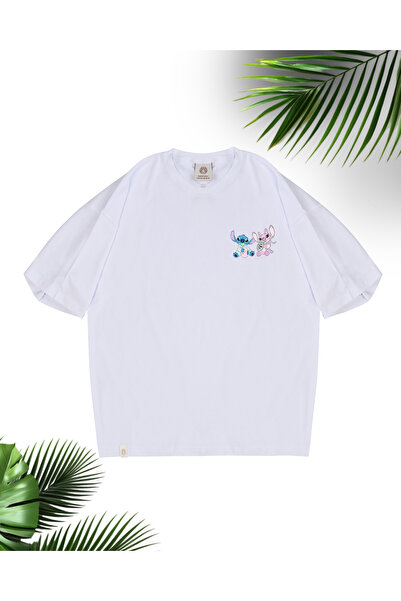 ZAVIXO ΓΥΝΑΙΚΕΙΟ Μπλουζάκι Oversize με στάμπα Stitch και Angel, 100% Βαμβάκι ...