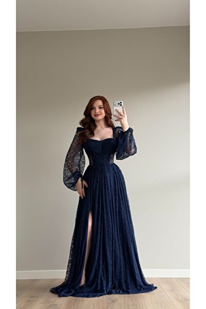 AYŞENUR DİNÇER Romance Dantelli Abiye Lacivert