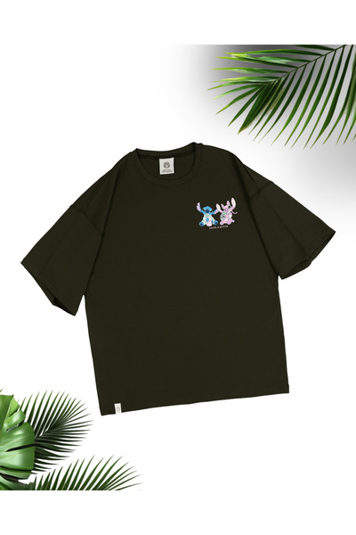 ZAVIXO ΓΥΝΑΙΚΕΙΟ Μπλουζάκι Oversize με στάμπα Stitch και Angel, 100% Βαμβάκι ...