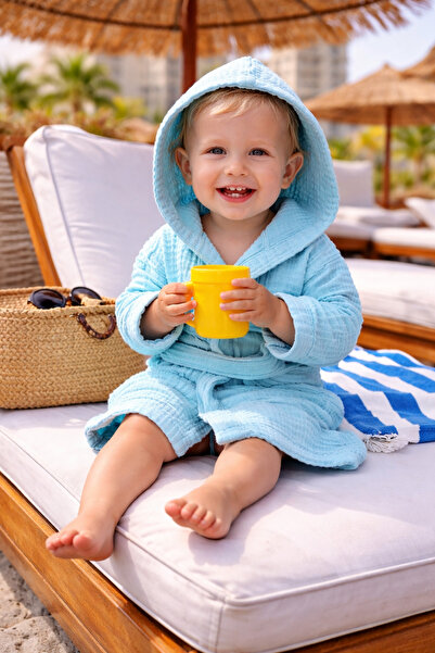 Pedimu 100% Cotton 4 Layer Muslin Baby Bathrobe with Hood