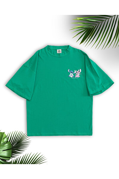 ZAVIXO ΓΥΝΑΙΚΕΙΟ Μπλουζάκι Oversize με στάμπα Stitch και Angel, 100% Βαμβάκι ...