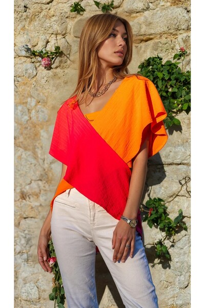 Pasaklı Giyim Women's Two-Color Deep V-Neck, Low Sleeve, Cross Maya Crepe Loo...