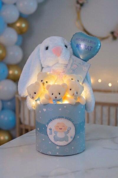 Solemia Kişiye Özel Balonlu Peluş Tavşanlı Led Işıklı 5'li Ayıcık Buketi | Ba...