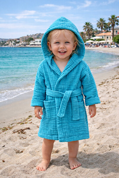 Pedimu 100% Cotton 4 Layer Muslin Baby Bathrobe with Hood