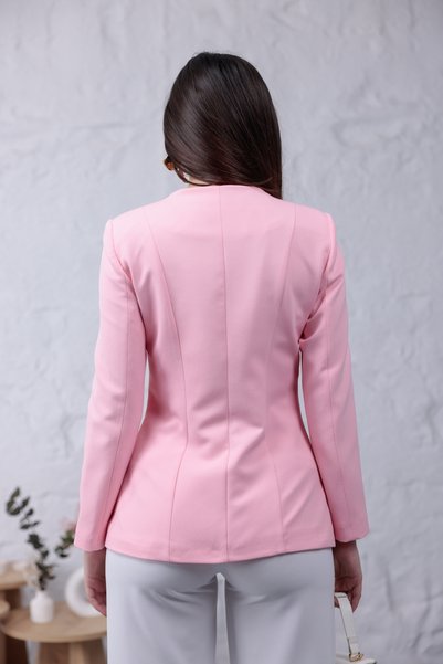Eseclass Pink Stylish Women's Blazer Jacket with Gold Button Detail