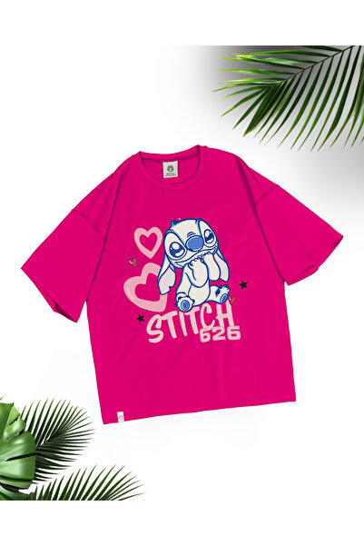 ZAVIXO ΓΥΝΑΙΚΕΙΟ Μπλουζάκι Oversize με στάμπα Stitch, 100% Βαμβάκι |   Άνετο ...