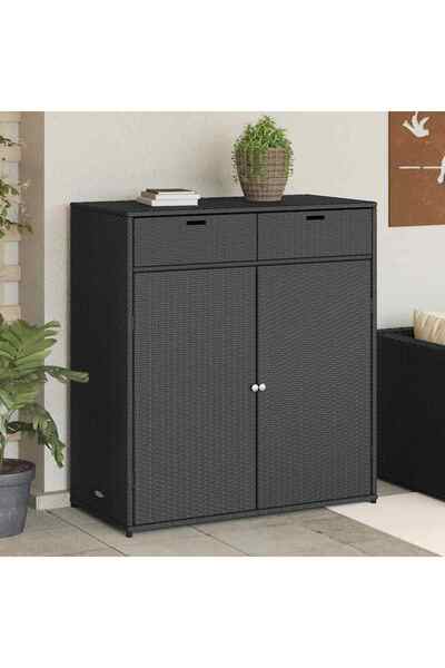 vidaxl Garden Storage Cabinet Black 105x55x113 cm Poly Rattan