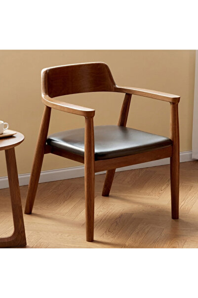 Destello ®   Μοντέρνα Καρέκλα με Μπράτσα, Καμπυλωτή Πλάτη, Ξύλο, Δέρμα, Σκούρ...
