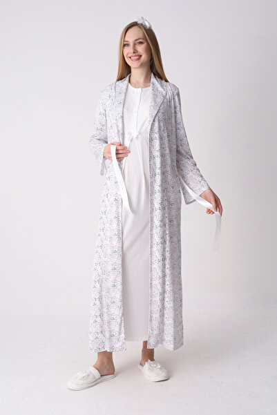 ERDENİZ TEKSTİL Σετ νυχτικών και ρόμπας εγκυμοσύνης με μοτίβο, με ζώνη, δαντέ...