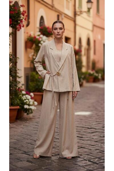 newmisal ΓΥΝΑΙΚΕΙΟ ΣΕΤ ΠΑΝΤΕΛΟΝΙ ΚΑΙ ΜΠΟΥΦΑΝ ΑΠΟ ΛΙΝΟ ΥΦΑΣΜΑ ΜΕ ΠΛΕΥΡΙΚΕΣ ΣΥΝ...