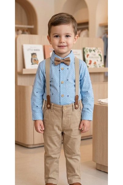 MOMOİRO Boys' & Baby's Suit with Suspenders and Bow Tie