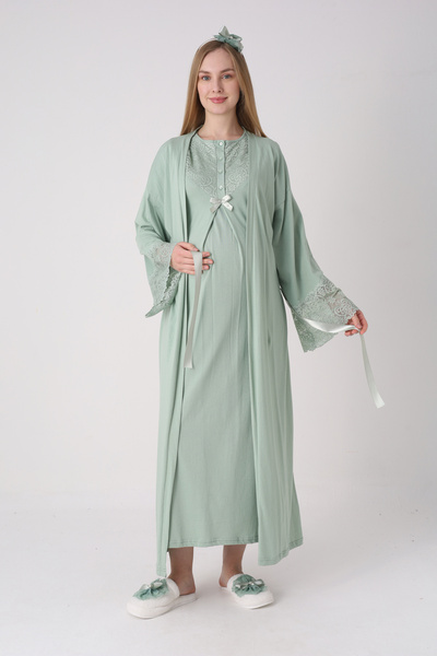 ERDENİZ TEKSTİL Σετ νυχτικών εγκυμοσύνης - Νυχτικό εγκυμοσύνης με δαντέλα γκι...