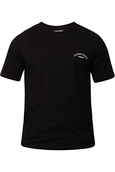 Jack & Jones Tricou cu guler rotund și logo colegiu JACK & JONES - 12288105-Negru