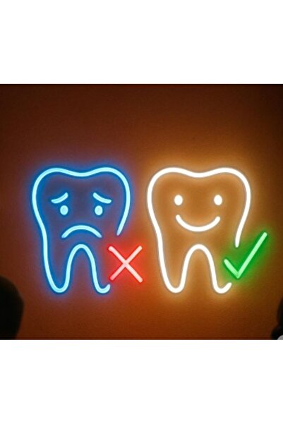 Slasa Double Tooth Neon Sign 45x60 cm Multicolor LED 6 mm Acrylic Base Dental...