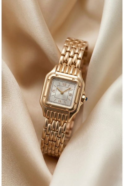KLISHE Butik Kadın Çelik Saat Gold Renk | Kare Kasa Vintage Klasik Lüks Kadın...