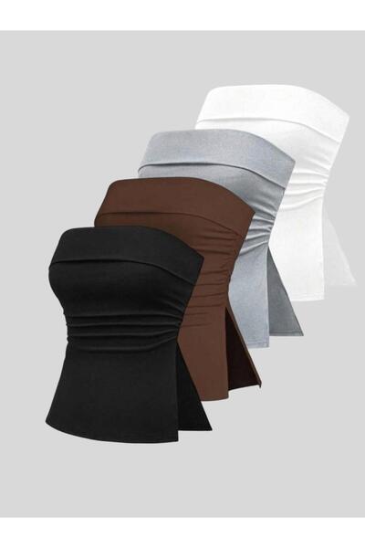 EVOA Γυναικεία μπλούζα μπουστιέ 3 τεμαχίων χωρίς τιράντες με λεπτομέρεια σκίσ...