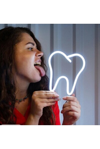 Slasa Tooth Mini Neon Sign 30x20 cm White LED Light 6 mm Acrylic Base