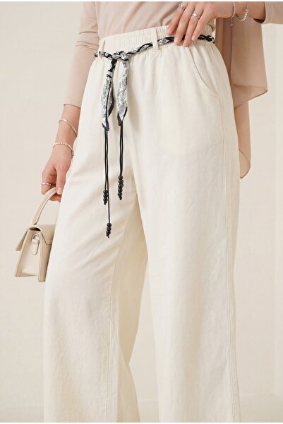 HİJABAYA Λινό παντελόνι με φαρδιά μπατζάκια, ελαστική μέση και τσέπες με ζώνη